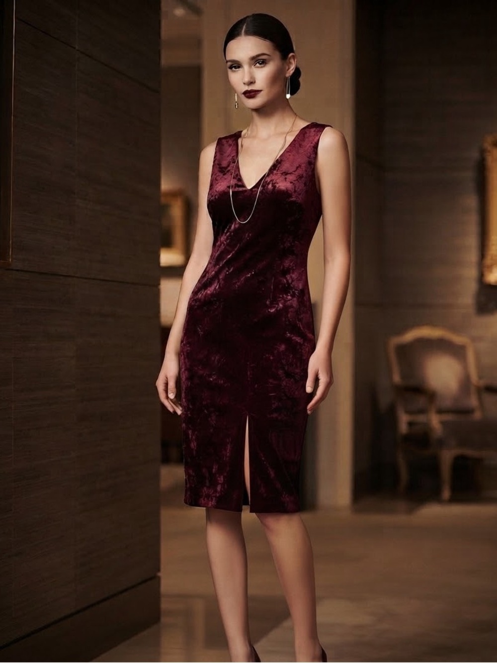 love...ady Crushed Velvet Sleeveless Sheath Dress